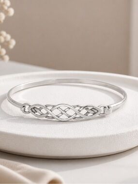 Oxidized Irish Celtic Style Bangle Bracelet - 925 Sterling Silver